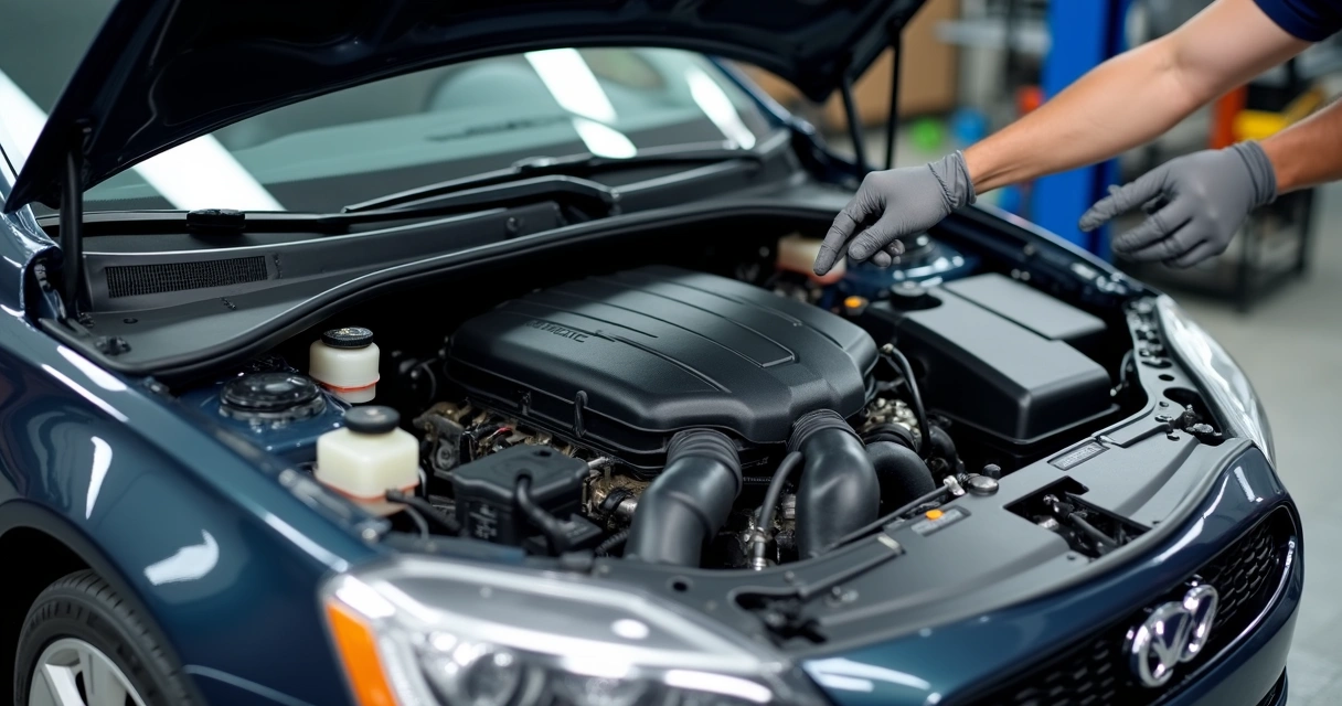 Capô de carro aberto mostrando o motor limpo 