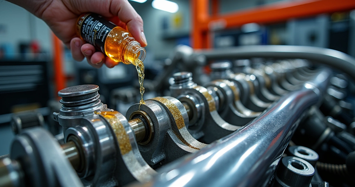 Motor automotivo recebendo aditivo com foco na área do cabeçote aberto
