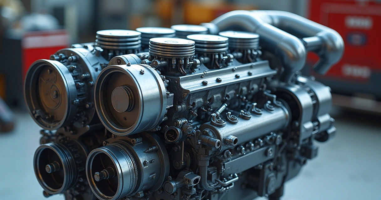 Motor diesel aberto mostrando seus componentes internos