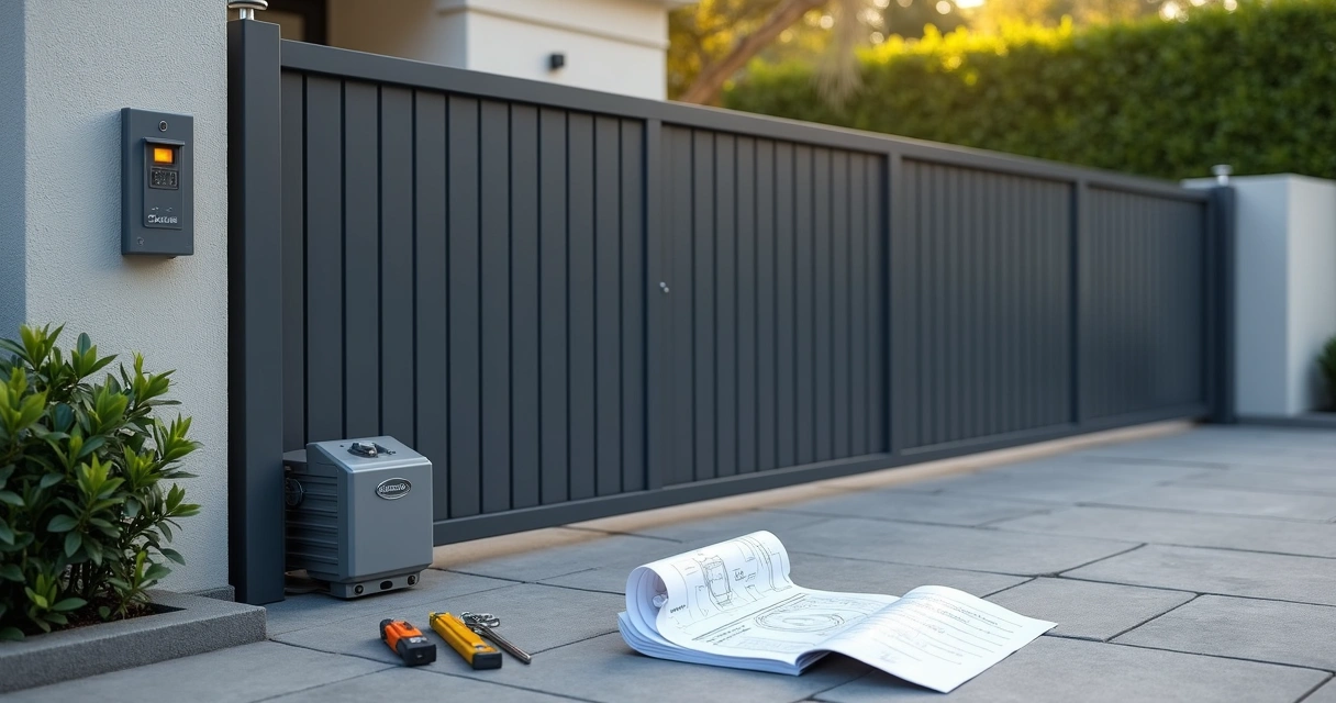 Motor Garen instalado em portão deslizante residencial moderno 