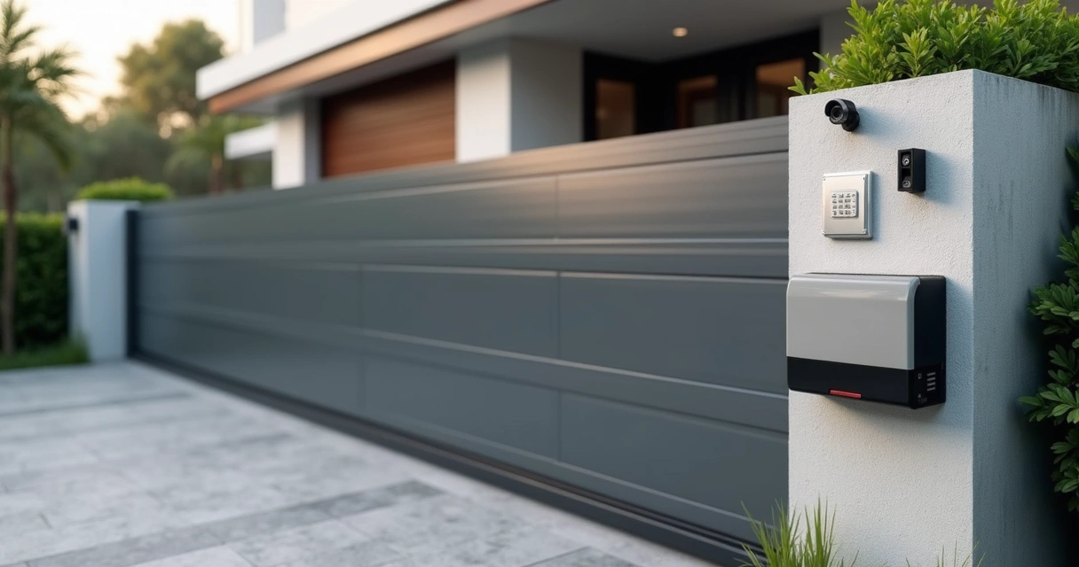 Motor para portão de correr instalado em portão residencial de alumínio 