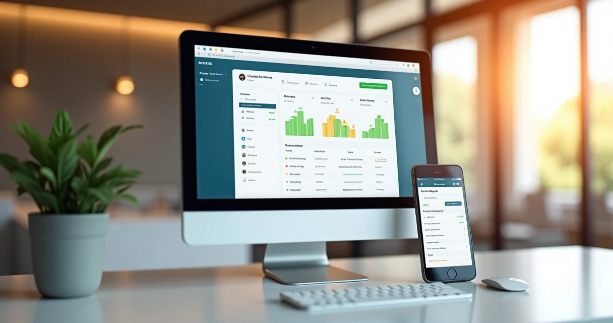 Tela de motor de reservas de hotel no computador e celular. 