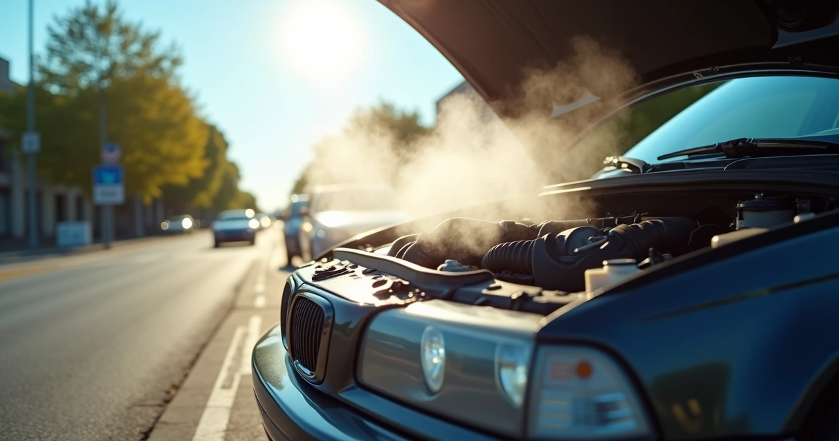 Motor de carro superaquece com vapor saindo do capô aberto 