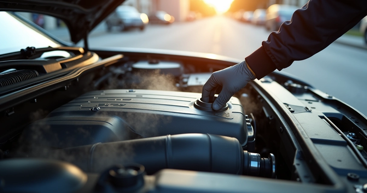 Motor de carro superaquecido com fumaça saindo do capô