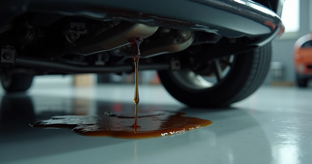 Motor com vazamento de óleo, com gotas de óleo espalhadas pela parte inferior 