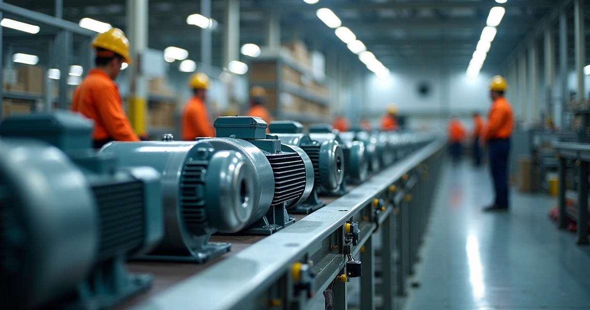 Motores elétricos em uma linha de produção industrial 