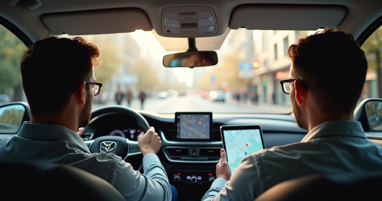 Motorista checando o relógio no painel enquanto aguarda passageiro 