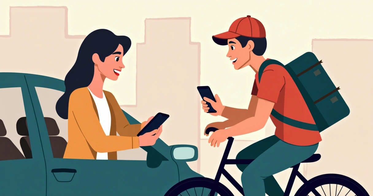 Motorista de aplicativo e entregador conferindo mensagens sindicais no celular.
