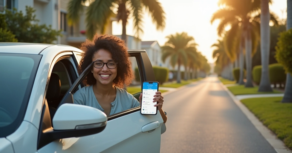 Motorista de aplicativo esperando passageiro em área residencial de Orlando 