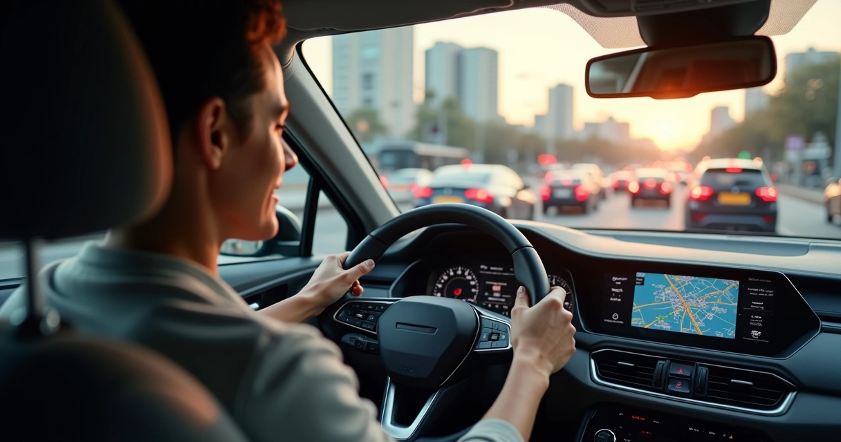 Motorista mantendo a calma em meio ao trânsito intenso da cidade 