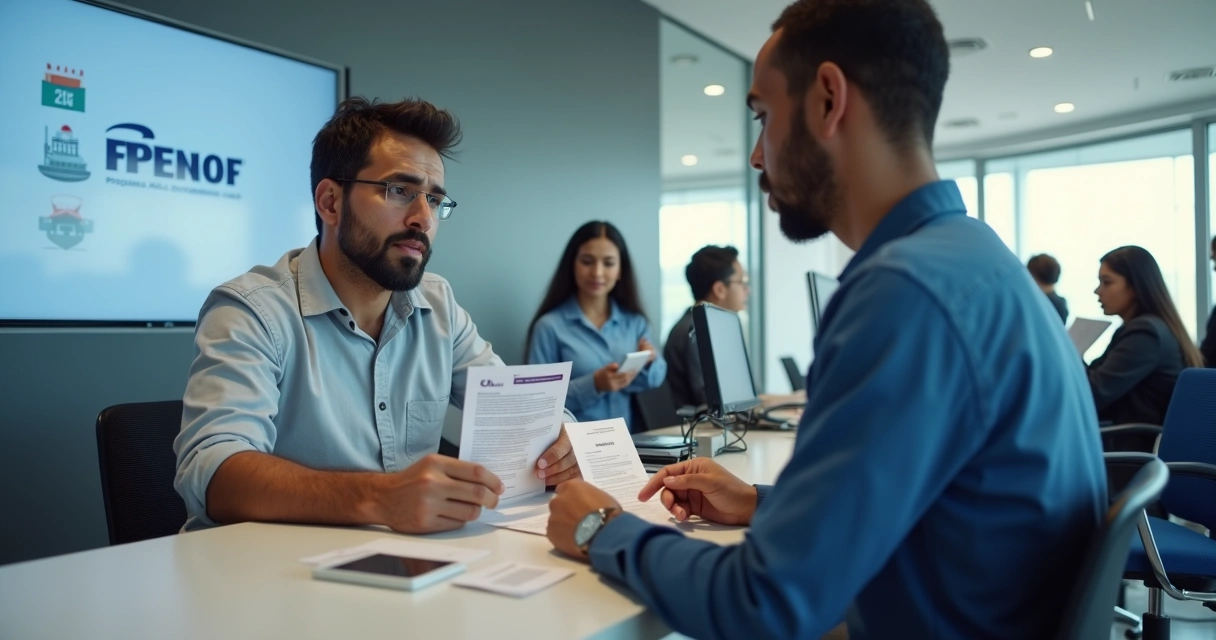 Motorista segurando carteira de habilitação ao conversar com atendente no Detran 