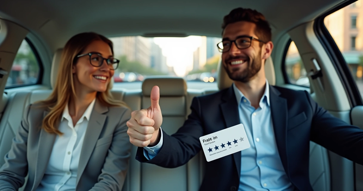 Motorista de transporte corporativo recebendo avaliação positiva 