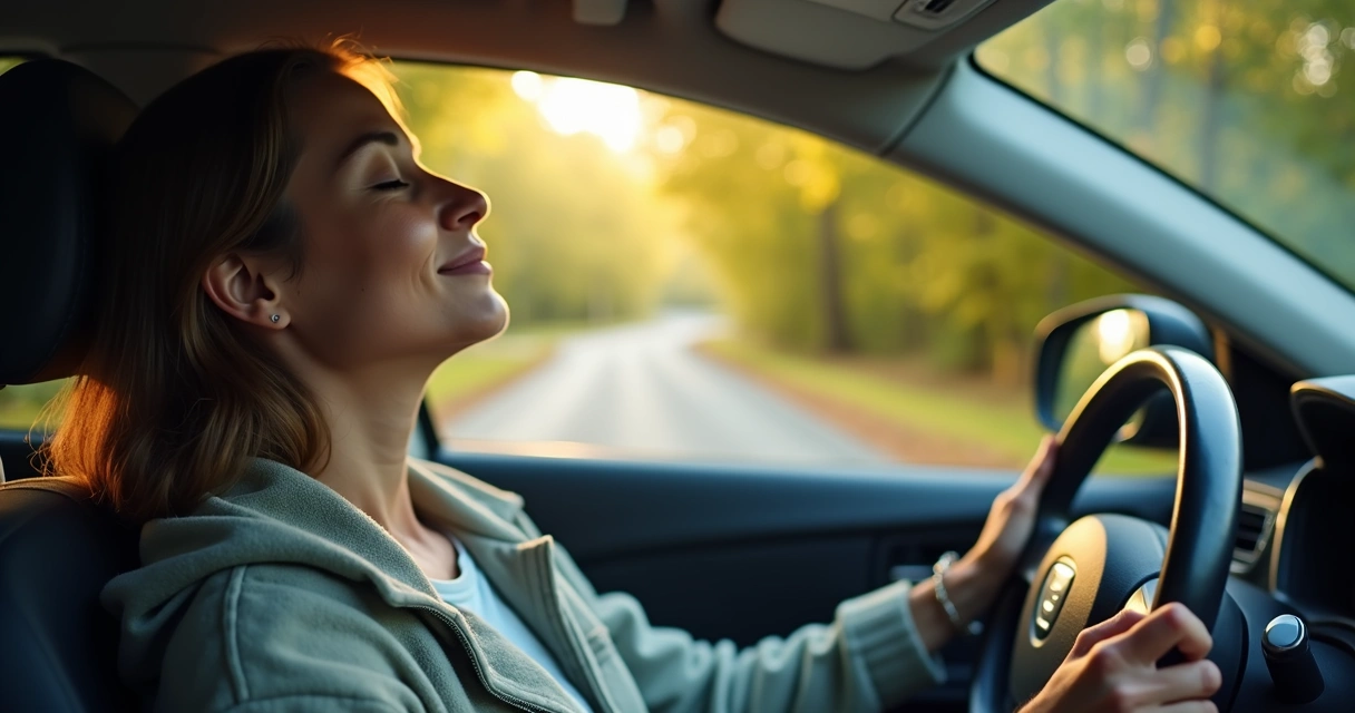 Motorista descansando no carro durante viagem 