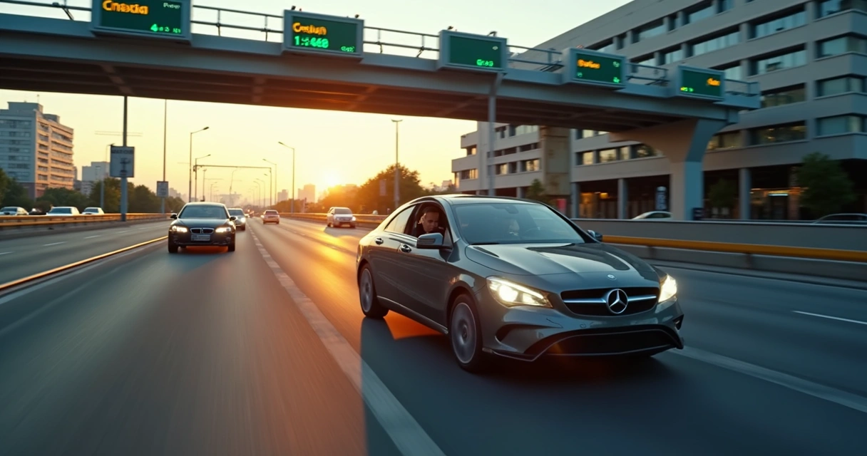 Motorista local de Guarulhos dirigindo sob pórtico Free Flow na Dutra.