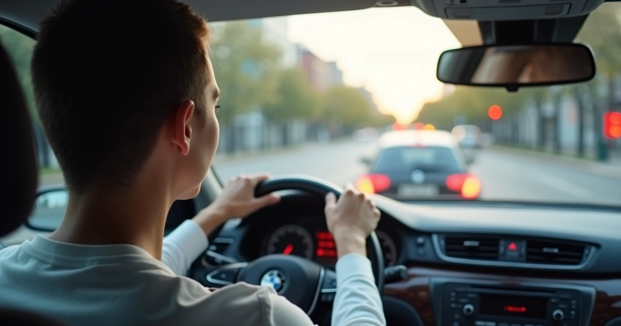 Motorista respirando com calma no trânsito urbano 
