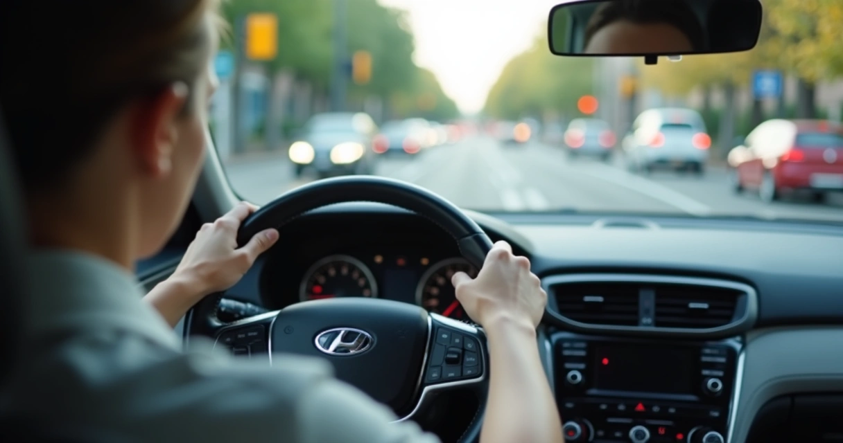 Motorista respirando com calma no carro parado