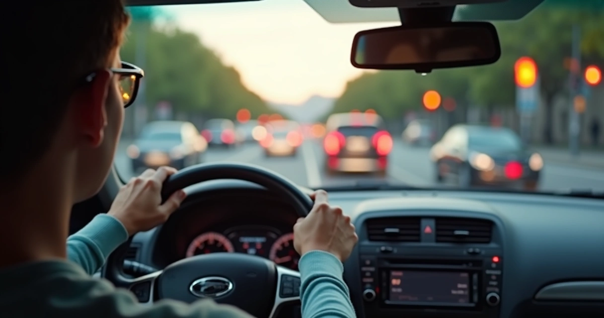 Motorista respirando com calma dentro do carro no trânsito