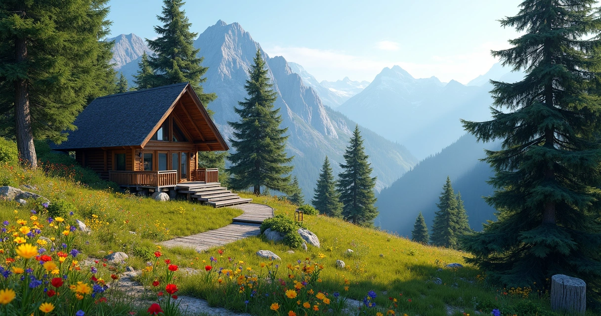 Remote mountain lodge surrounded by trees with no visible signs of technology 