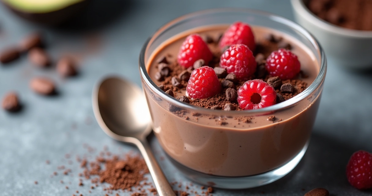 Mousse fit de cacau em taça com frutas vermelhas 