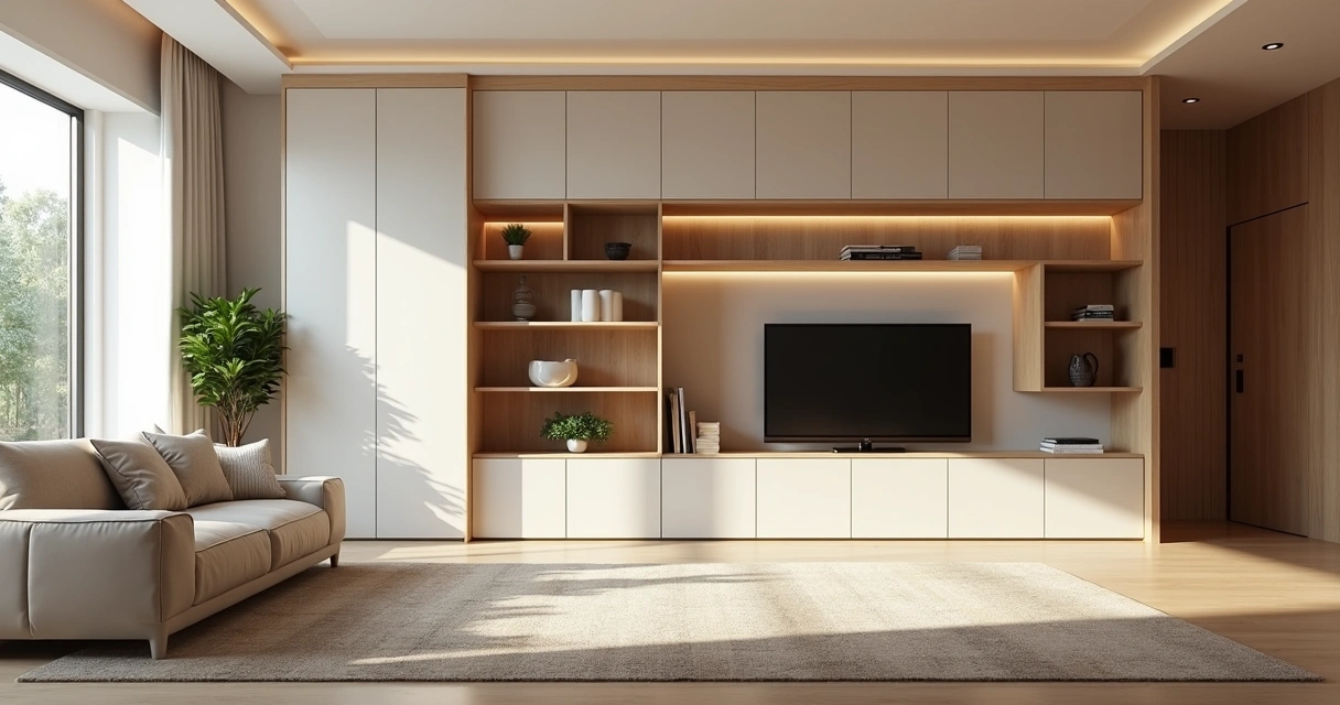 Móveis planejados modernos em MDF 100%, ambiente sofisticado e iluminação natural 