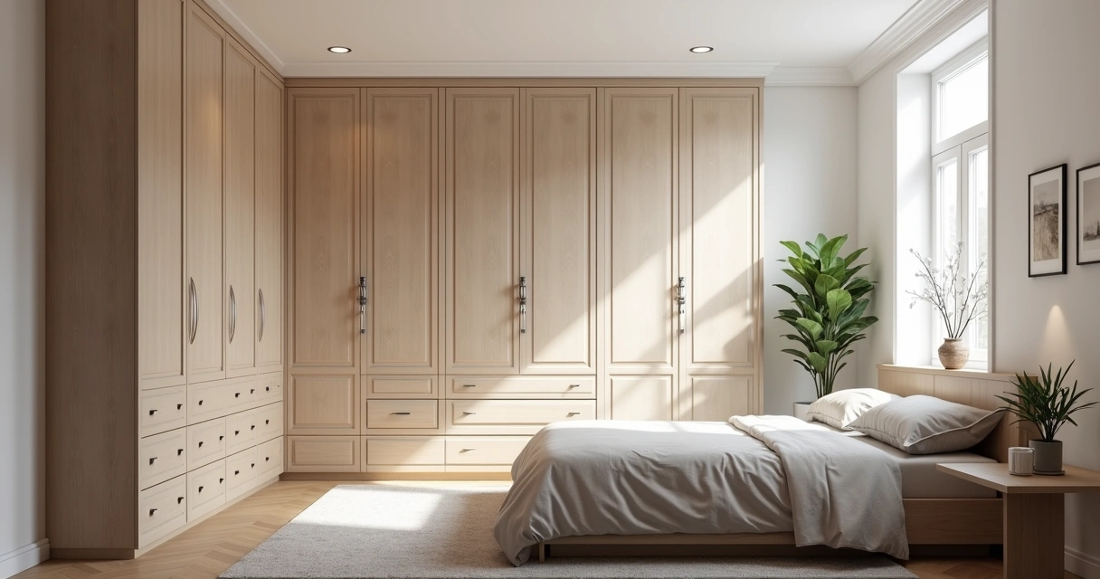 Móveis planejados ocupando espaço de um quarto pequeno 