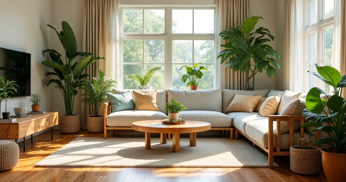 Móveis sustentáveis realçados em ambiente moderno 