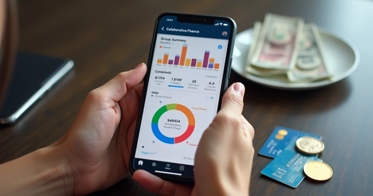 Persona usando aplicación de finanzas en el móvil 