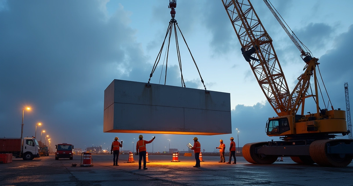 Movimentação de carga com guindaste em obra