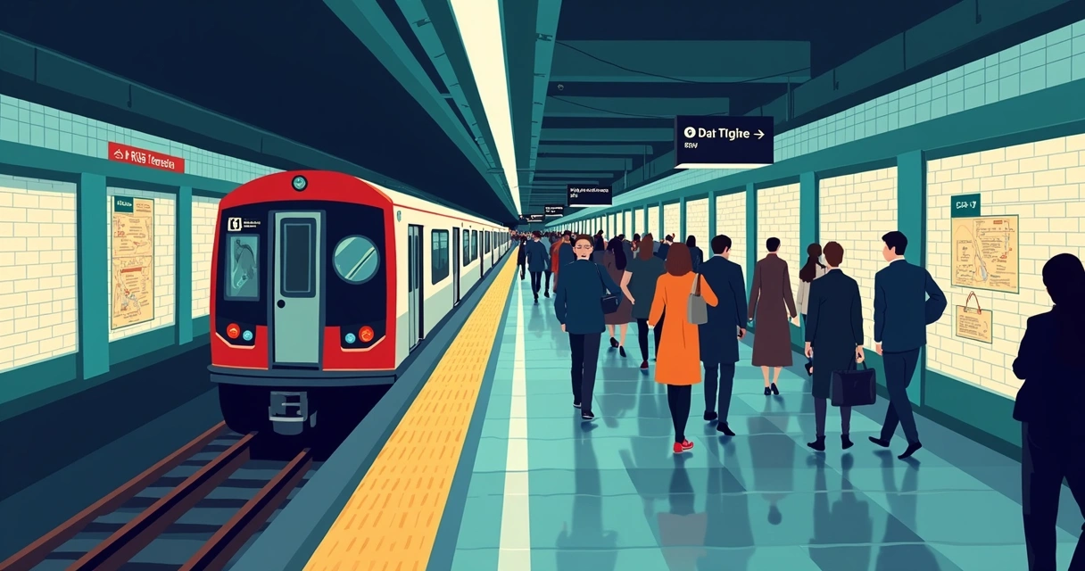 Estação de metrô subterrânea movimentada em Manhattan. 