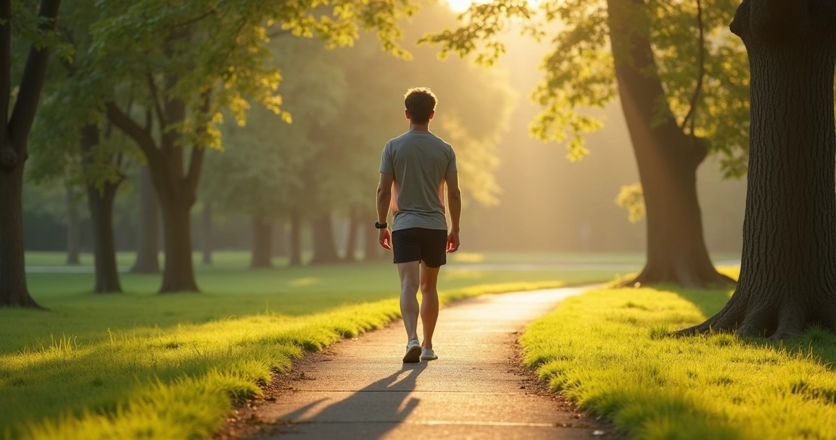 Pessoa caminhando ao ar livre com atenção ao corpo