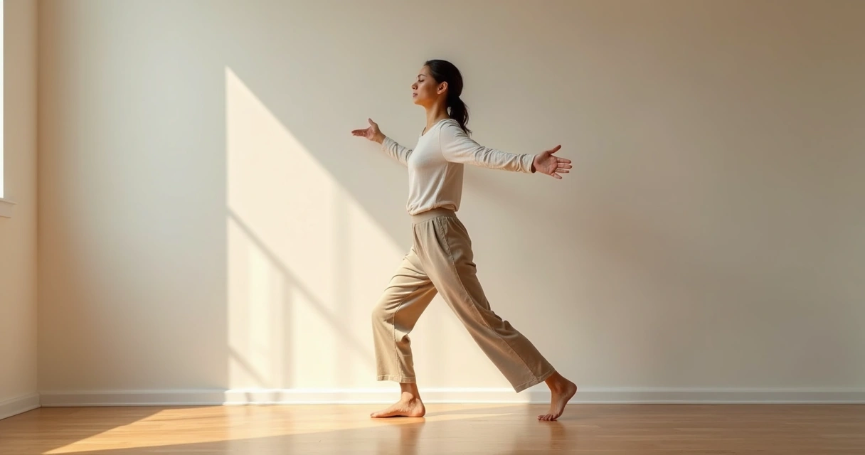 Pessoa com olhos fechados em movimento suave de meditação ativa