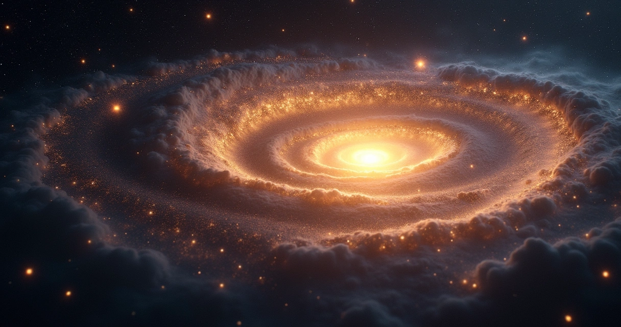 Representação de estrelas antigas movendo-se ao redor da Via Láctea. 