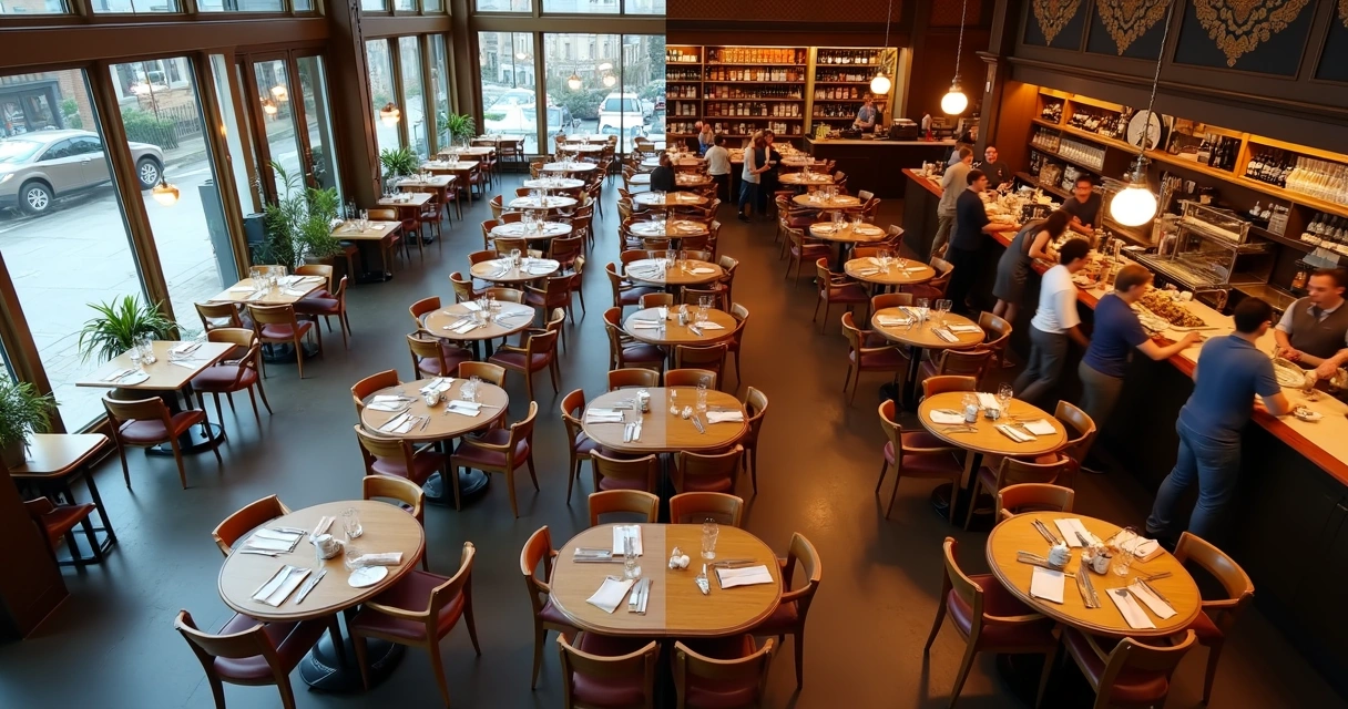 Salão de restaurante com movimento em horários diferentes 