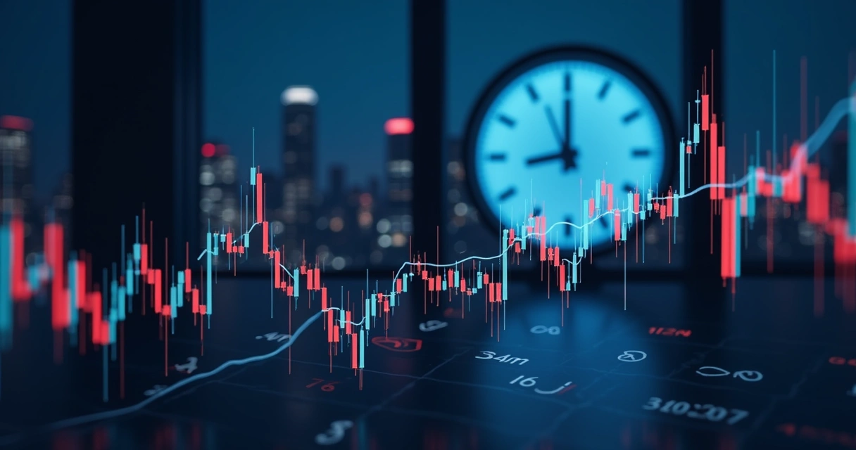 Gráfico com oscilações intensas à noite e relógio indicando madrugada