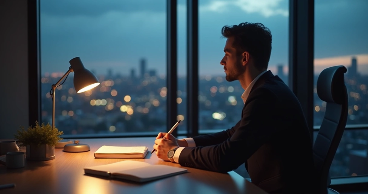 Líder refletindo sozinho em sala silenciosa