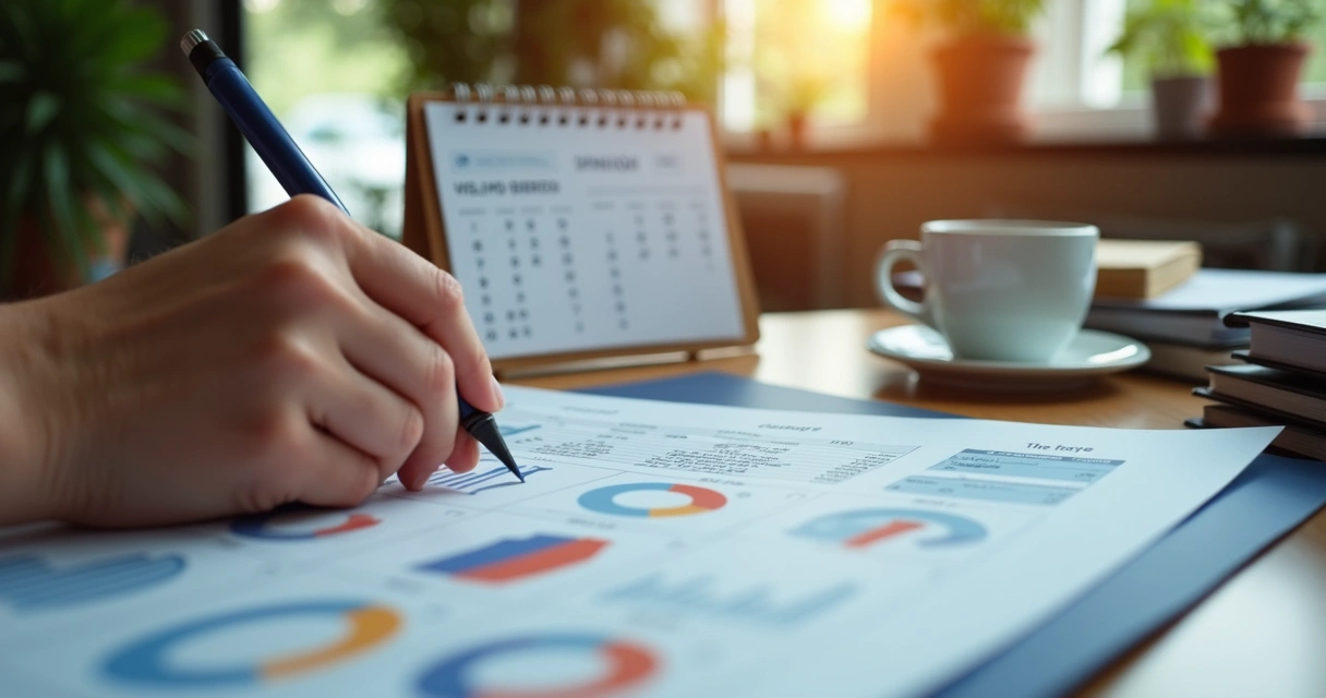 Calendário ao lado de extrato bancário revisado