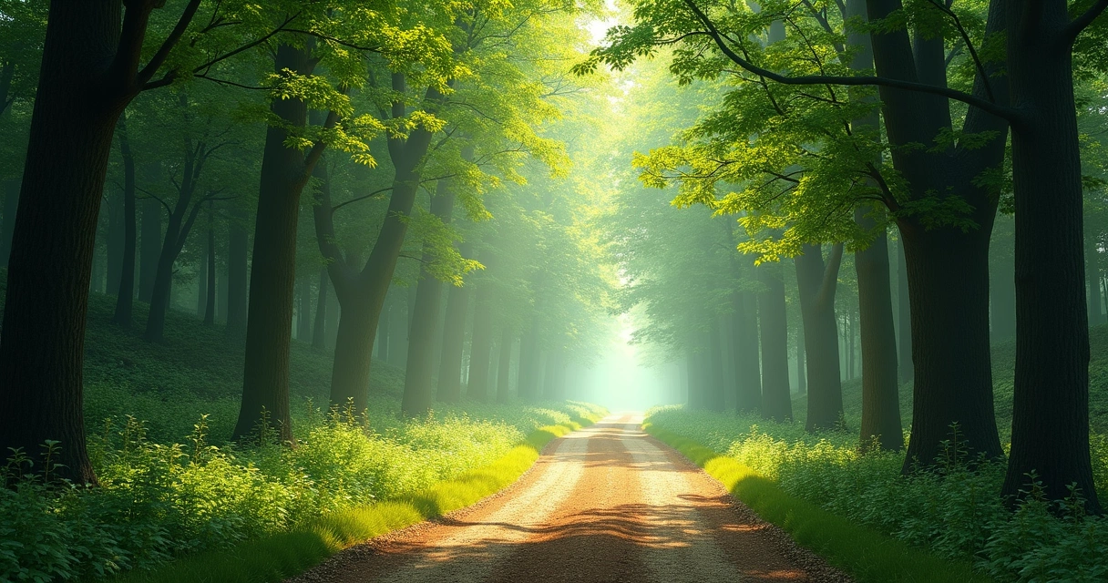 Caminho se abrindo em meio a árvores, simbolizando novos caminhos. 