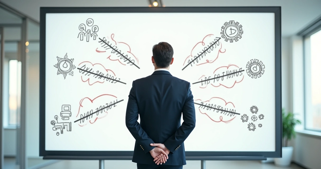 Pessoa olhando para diferentes caminhos de carreira desenhados em um quadro branco 