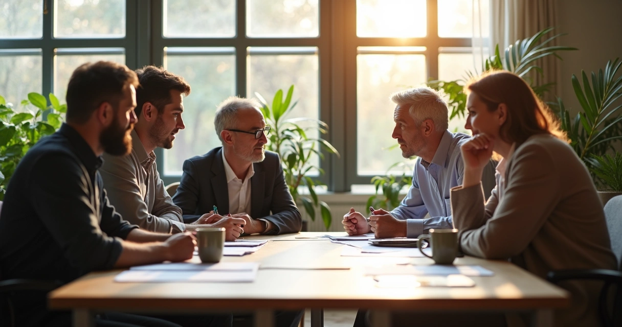 Pessoas refletindo sobre opções de carreira com papel e caneta 