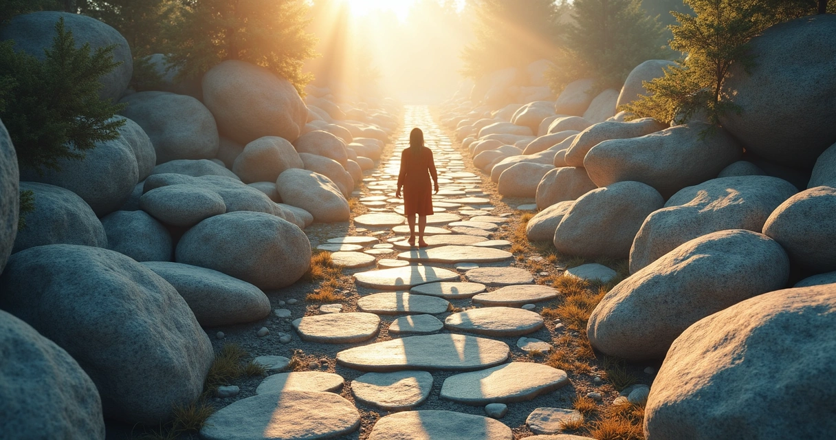 Pessoa caminhando por um caminho dividido entre repetição e renovação