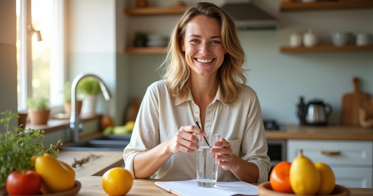 Pessoa sorrindo enquanto realiza pequena ação saudável 