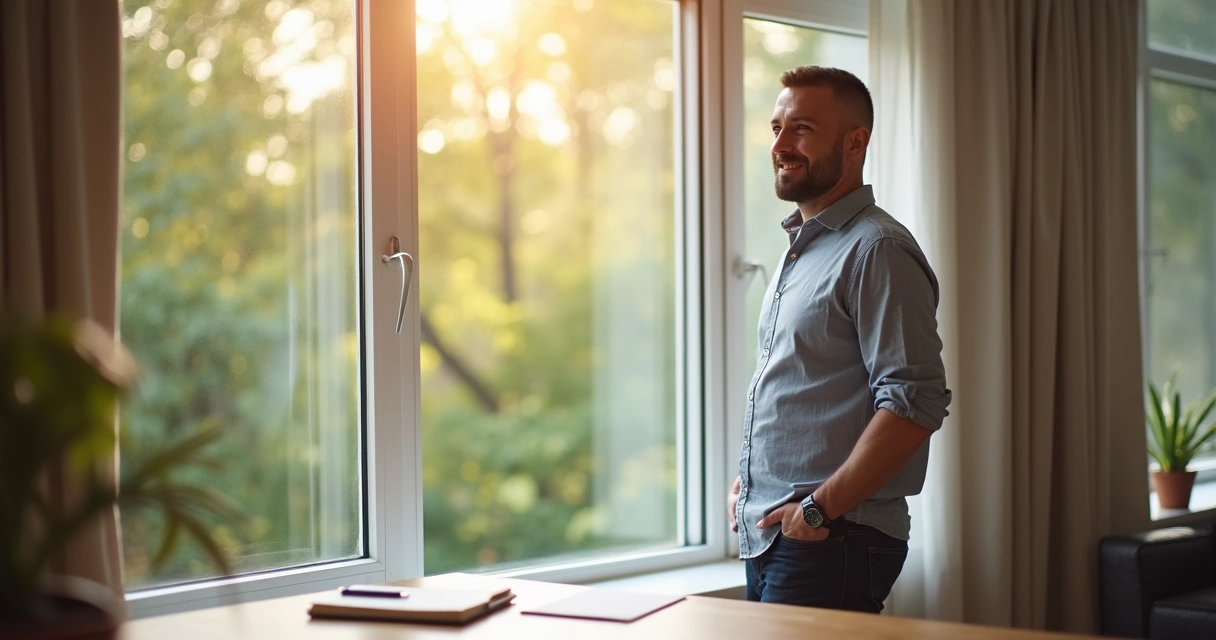 Pessoa sorrindo mais tranquila após reflexão emocional 