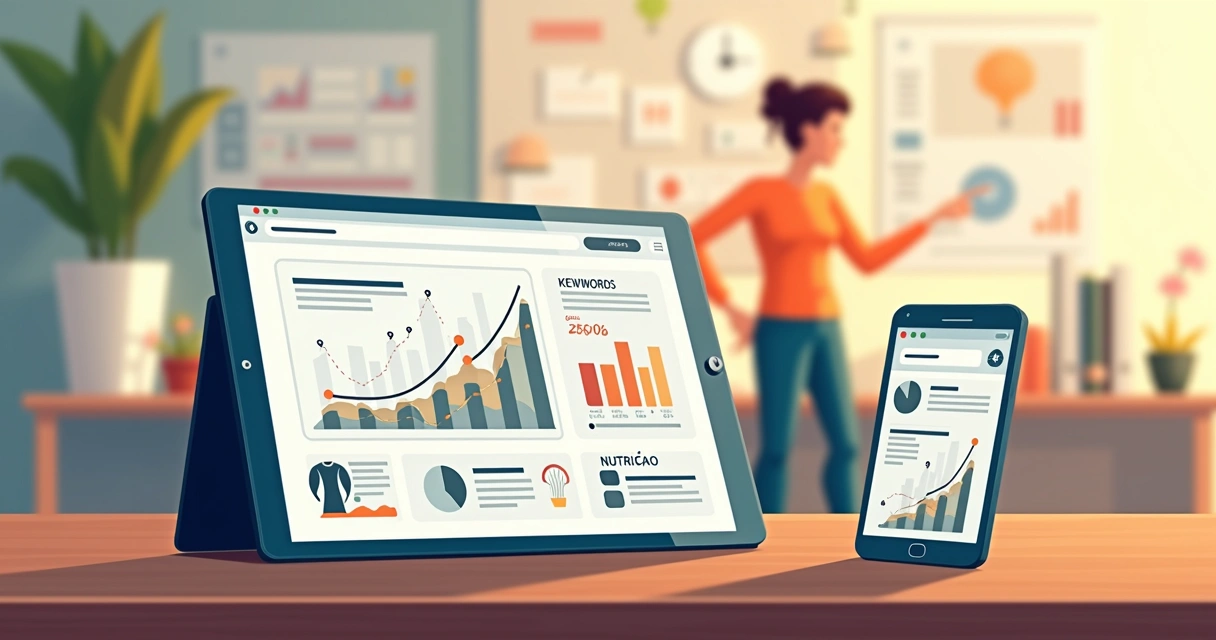 Gráfico com aumento em buscas sobre moda fitness junto a tablets e celulares. 