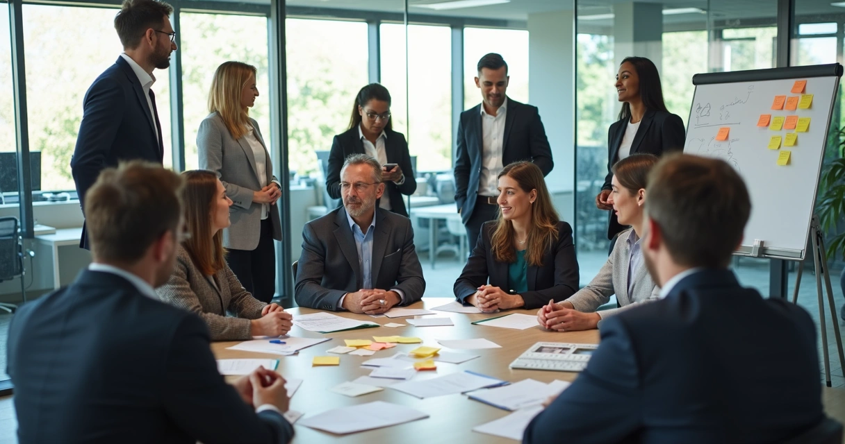 Pessoas em uma empresa em roda dialogando sobre mudanças empresariais 