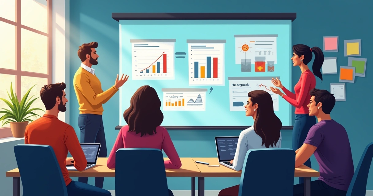 Equipe reunida em treinamento de vendas, com foco em inbound marketing 