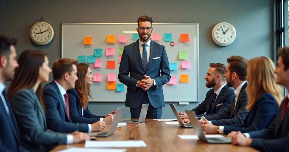 Líder guiando equipe tradicional em processo de mudança cultural para modelo de startup 