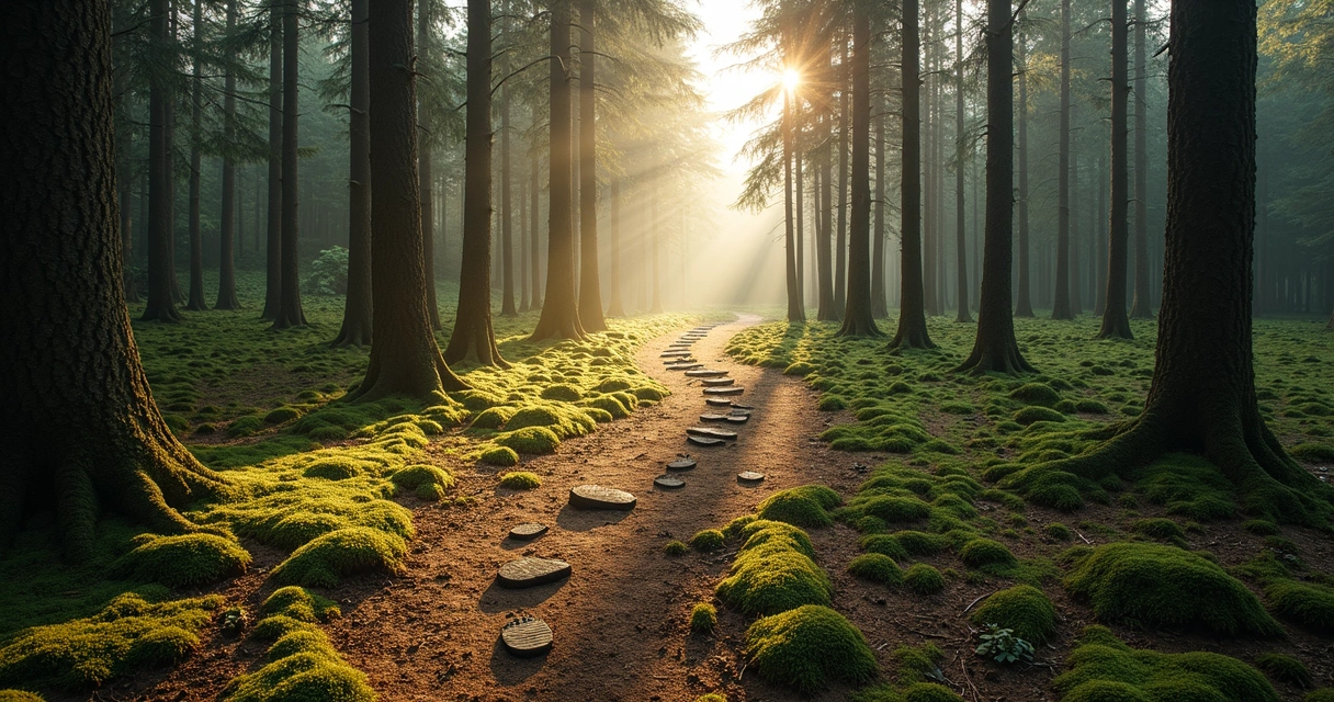 Um caminho se dividindo em duas trilhas em meio à natureza 