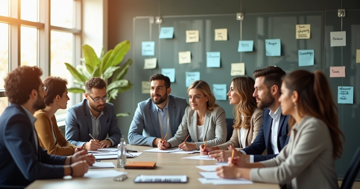 Diretores de empresa familiar refletindo sobre mudanças de crenças. 
