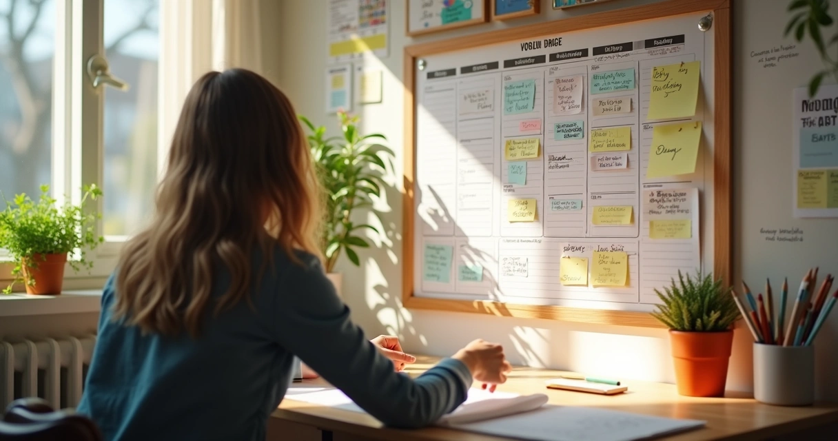 Pessoa ajustando calendário com metas diárias 