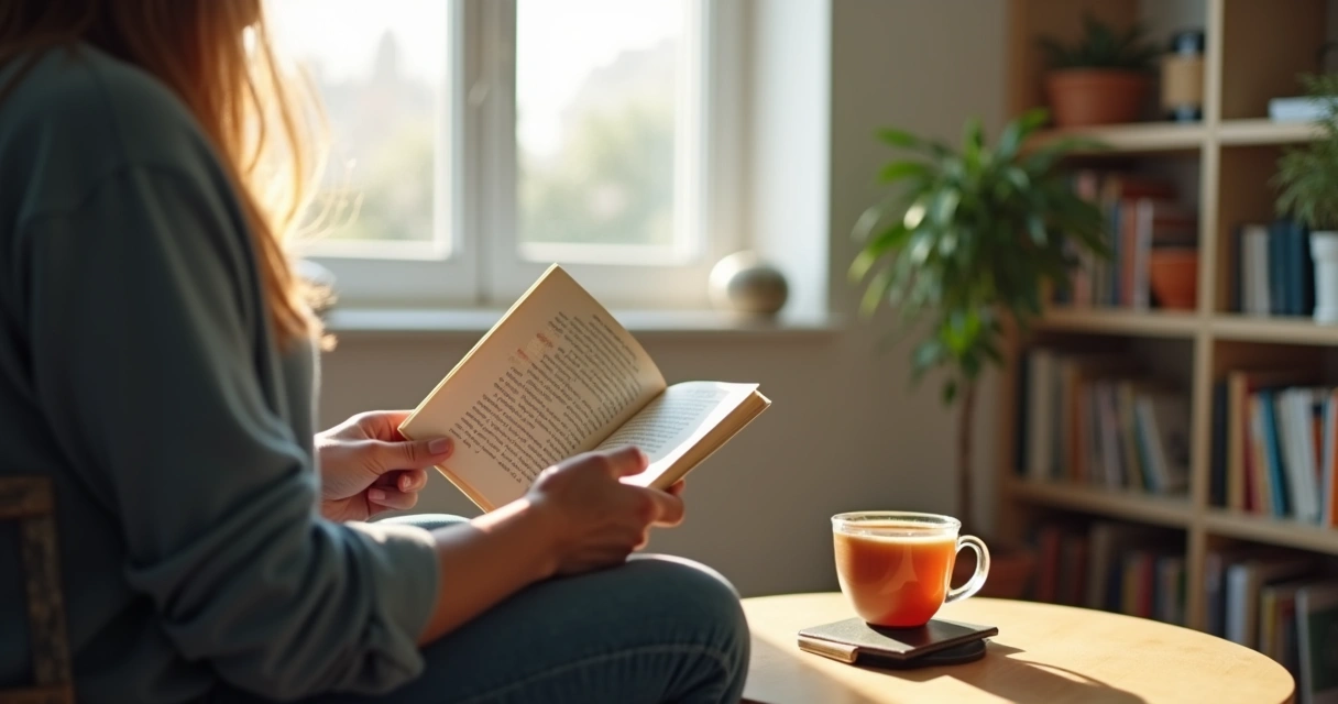 Pessoa trocando atividade cotidiana por leitura de livro 